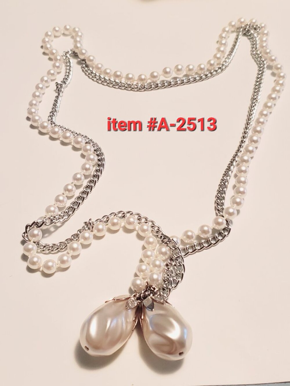 1 Silver Chain & Pearl Necklace, item # A-2513, wt. 65 grams.
